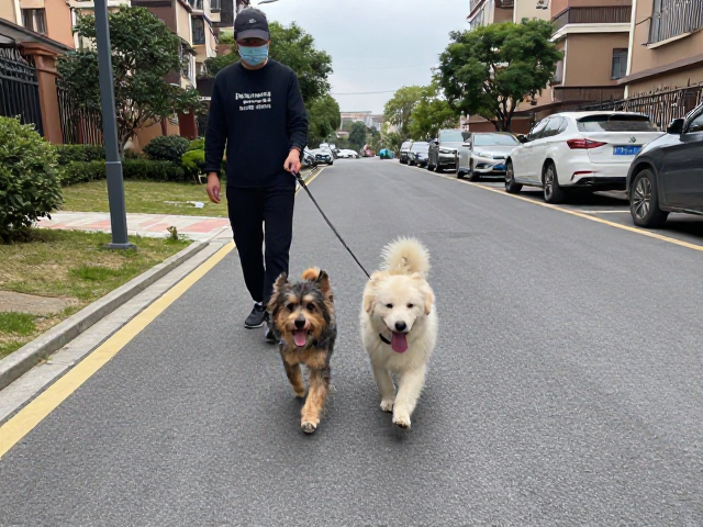 小区散步牵引随行训练，有效脱敏马路车流噪音，打造淡定爱宠