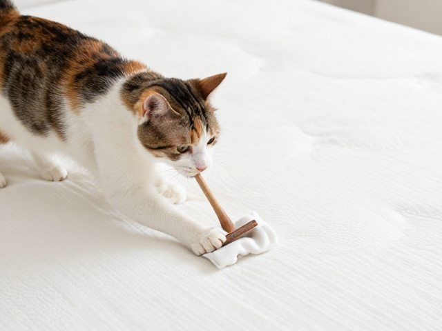 猫逗棒游戏后必做，刨挠床垫清洁法，减少错误机会更高效