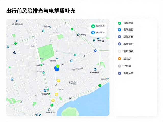 出行前风险排查与电解质补充,离线地图护航