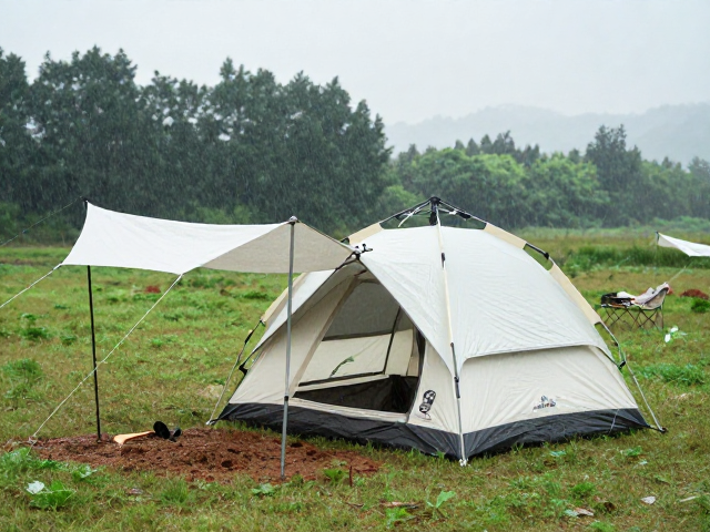 新手露营入门,雨天帐篷搭建技巧,记得打开顶部通风口防潮