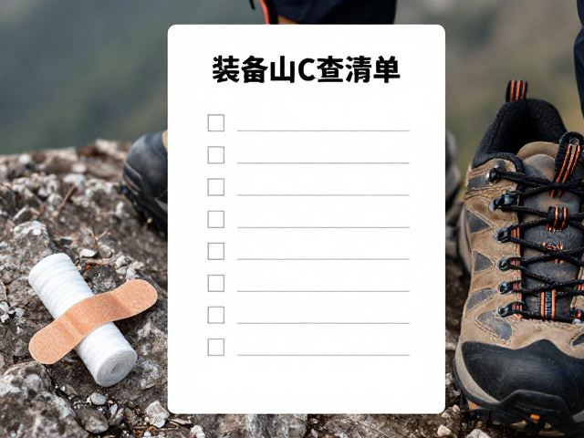 登山前必查,装备检查清单,含创可贴绷带与登山鞋细节