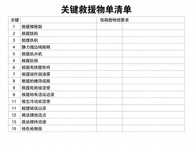 关键救援物资清单