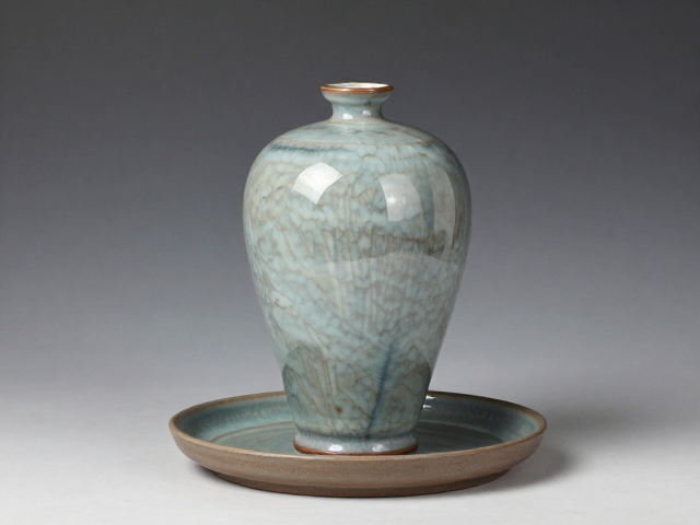 窑变釉艺术花瓶搭配托盘,打造独特家居美学