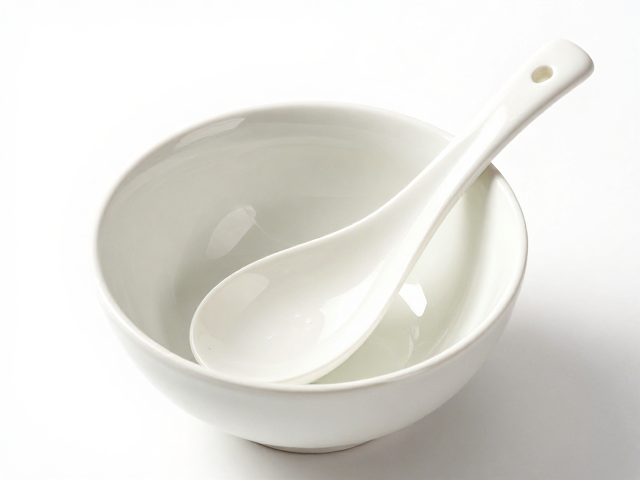 高温烧制安全陶瓷勺配深口碗,健康用餐首选
