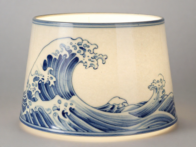 手绘纹样陶瓷灯罩，海浪贝壳主题，打造唯美家居氛围感