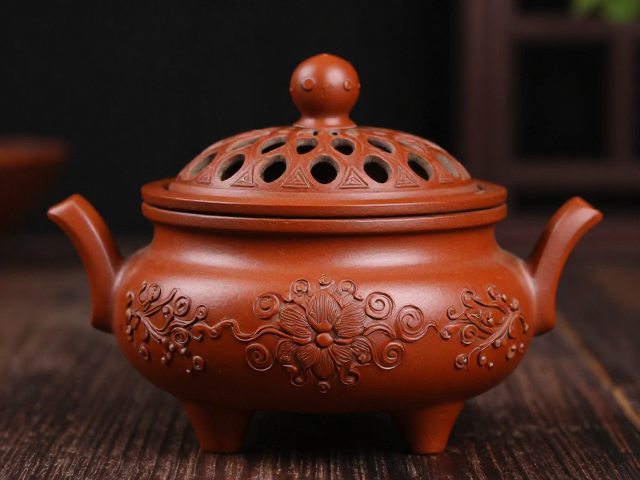 复古陶色香炉，精致浮雕纹样，打造中式禅意雅居