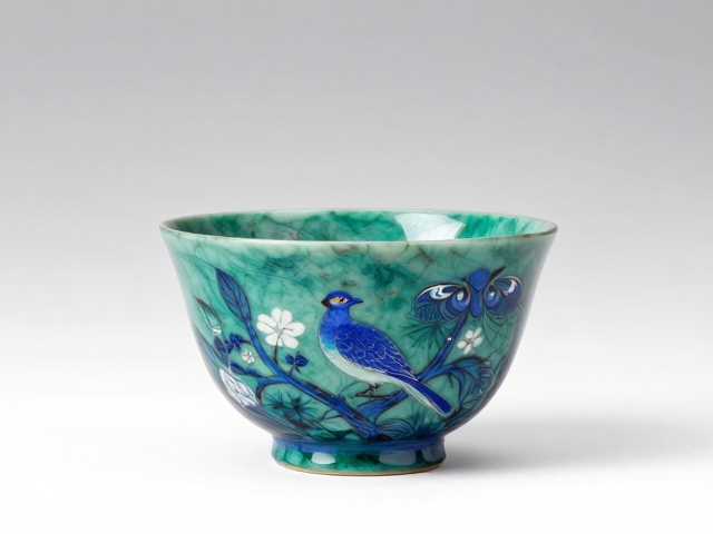 琉璃烧制工艺揭秘，蓝绿彩釉孔雀石茶具花鸟纹鉴赏