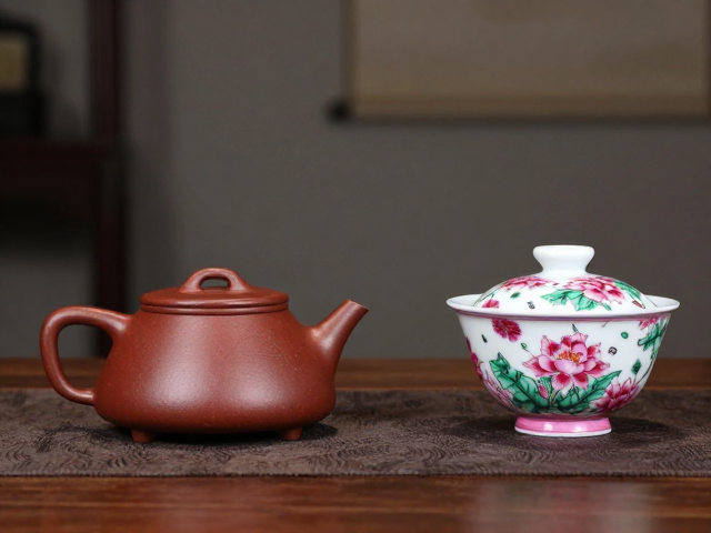 紫砂、粉彩与漆器在茶席中的艺术对话