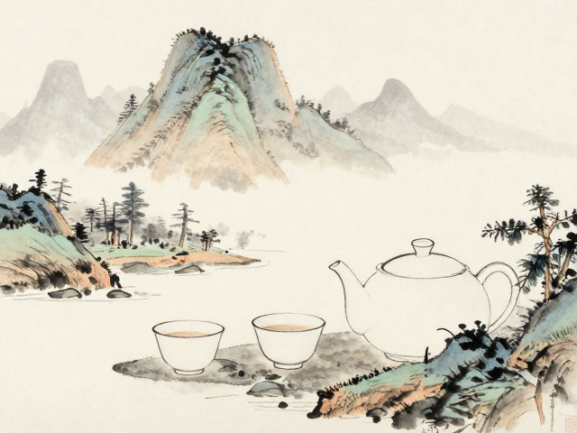 手绘山水主人杯搭配极简古风茶具,尽显东方雅致茶韵