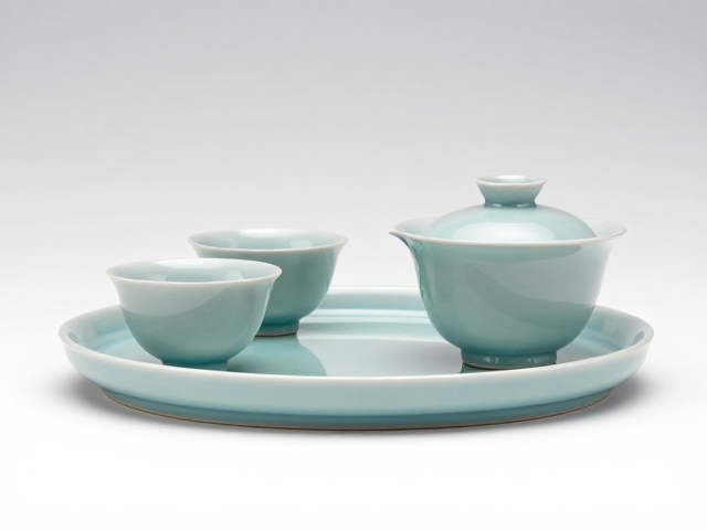 宫廷茶具釉面光润无瑕,搭配中式茶盘尽显雅致茶韵