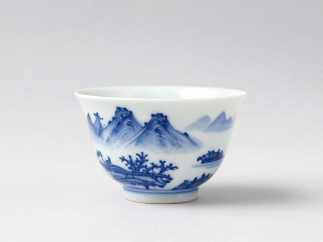 青花山水闻香杯的器型与釉面辨识