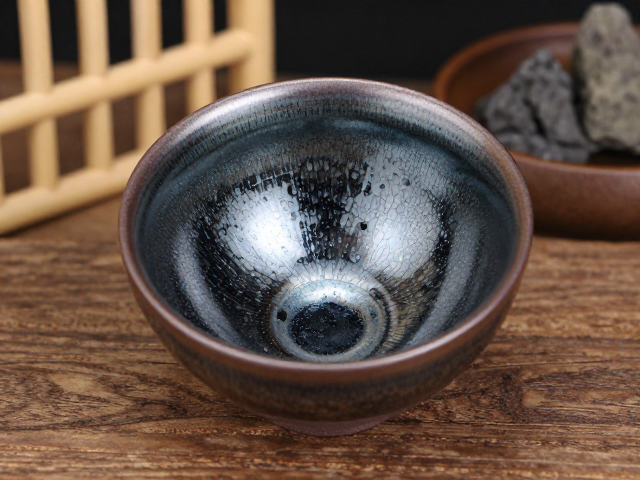 建盏配岩茶绝配，窑变自然独特，打造竹器装饰雅致空间