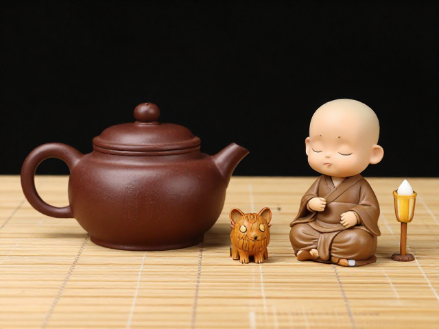 竹木茶宠搭配紫砂壶，小和尚禅意摆件打造茶桌雅趣意境