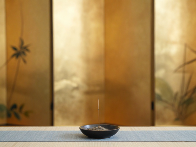 茶席装饰物与屏风搭配，香灰及时清理更雅致