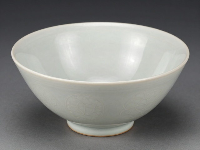 元代宋青白釉刻花葵口茶盏，手工雕刻工艺赏析