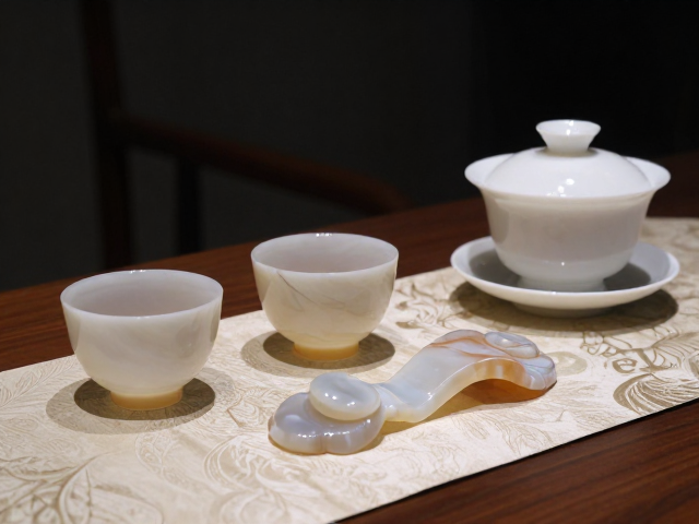 玛瑙温润质感与茶席空间的视觉融合