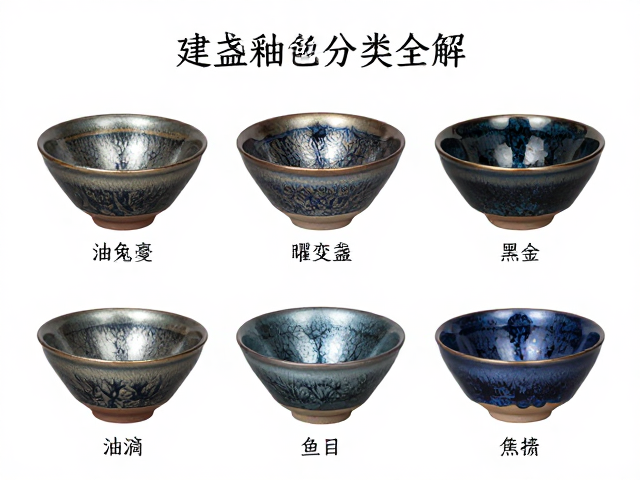 建盏釉色分类全解，油滴兔毫曜变鱼目与黑金斗笠盏鉴赏