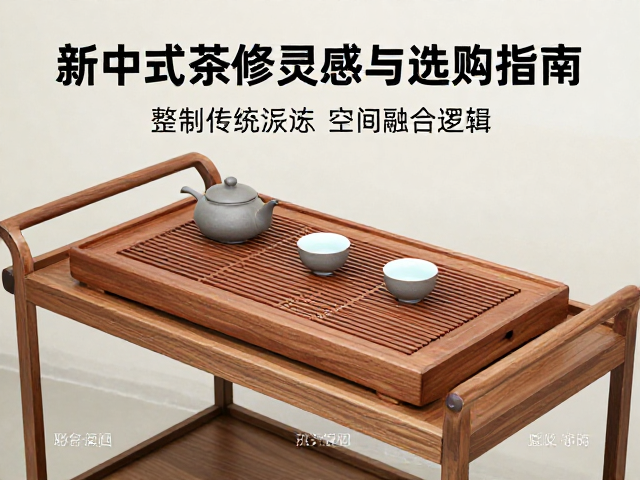 茶车搭配整木茶盘与公道杯，新中式茶室装修灵感与选购指南
