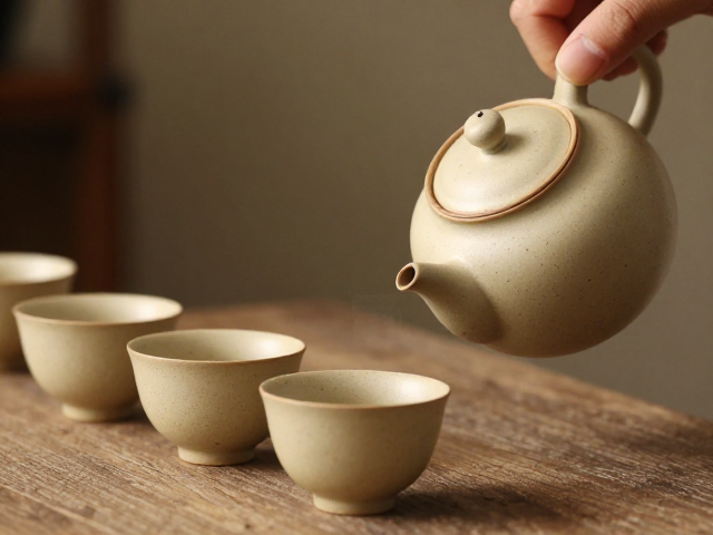 米黄质朴风茶具的视觉美学与材质特性