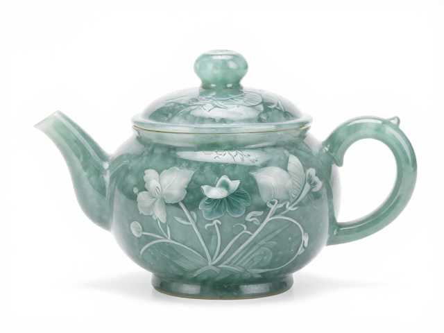莫桑石茶具，花鸟纹如意寓意顺遂，人工水晶质感品鉴