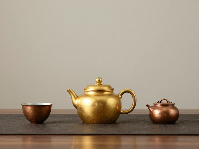 宣德款金茶壶配侘寂铜具，明代茶道美学与现代茶席灵感
