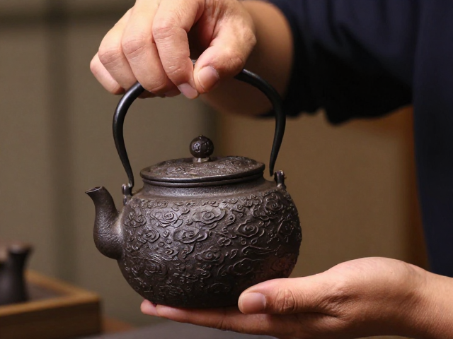 手工匠人打造祥云纹铁壶,传承中国传统工艺之美