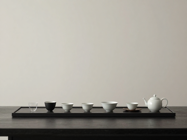 干泡台搭配排水式茶盘与茶道六君子，打造极简泡茶新体验