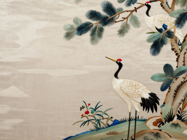 松鹤题材的文化隐喻与构图美学