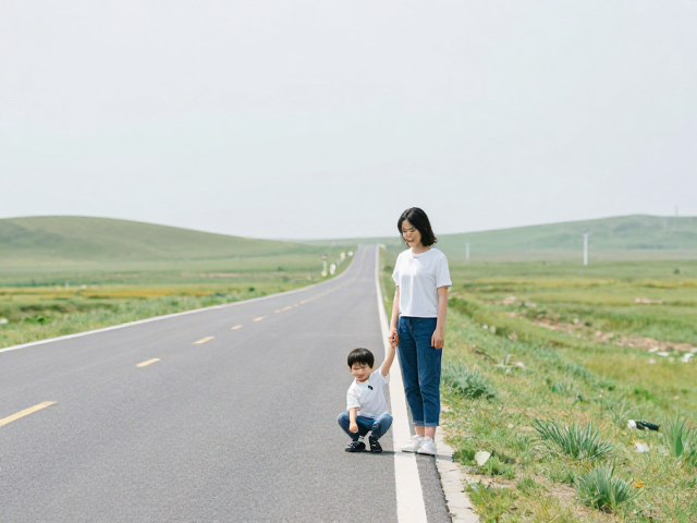 坝上草原草原天路沿线：平坦公路旁的亲子时光