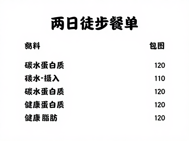 两日徒步餐单,碳水蛋白质精准摄入,搭配健康脂肪