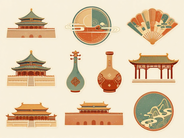 AI教程,Illustrator制作复古暖色国风贴纸,高流量素材库