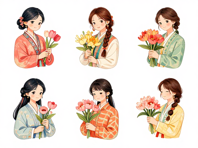 妇女节手绘国风贴纸素材下载,原创设计灵感分享