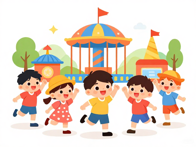 游乐园活动儿童角色扁平插画素材免费下载