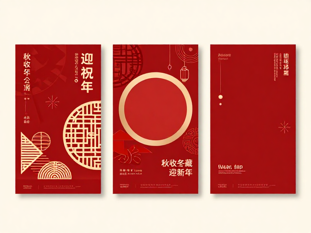 模板二:朱红圆满与传统结艺的几何重构