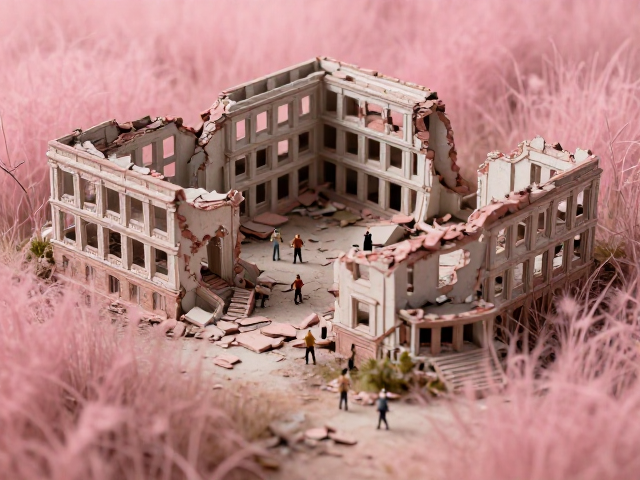 建筑废墟微缩景观,等比例人形配件,草地粉的沉浸式造景指南