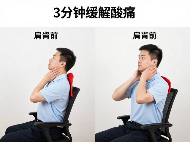 动作二:颈部侧向拉伸,释放斜方肌张力