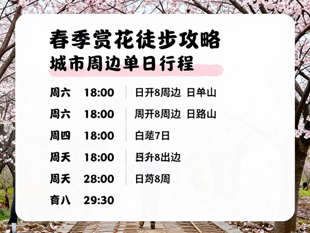春季赏花徒步攻略,城市周边单日行程时间表,周末轻松出发