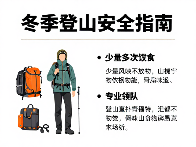 冬季登山安全指南,少量多次进食与专业领队活动全解析