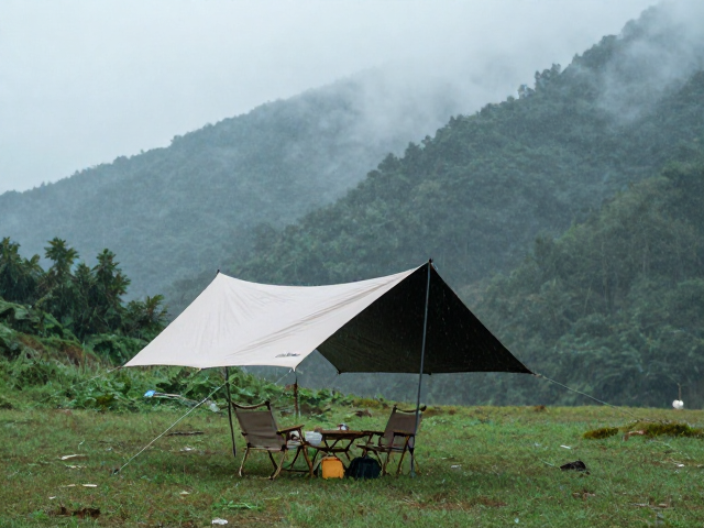 雨季露营选址搭建技巧,加盖天幕防漏,彻底清除营地食物异味残留
