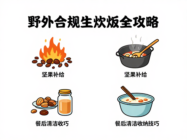 野外合规生火做饭全攻略,坚果补给,餐后清洁收纳技巧