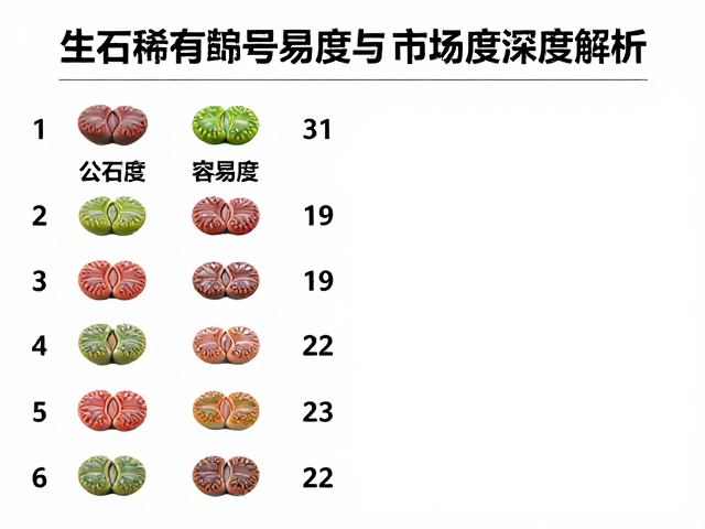 生石花稀有编号排行，热门多肉繁殖容易度与市场热度深度解析