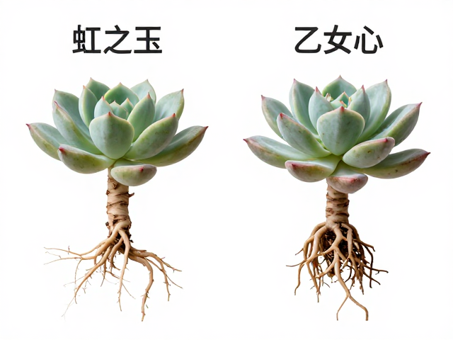 虹之玉与乙女心区别，看根系冠幅，同属多肉详细对比区分