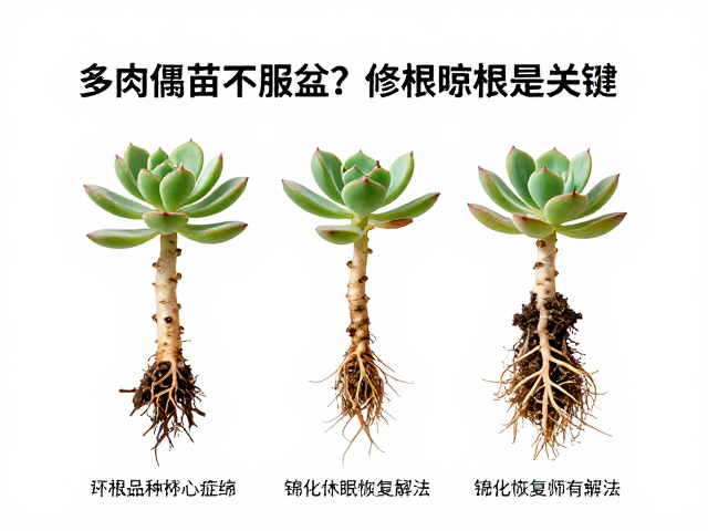 多肉僵苗不服盆？修根晾根是关键，锦化品种恢复慢有解法