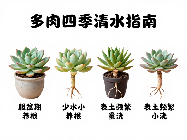 多肉四季浇水指南，服盆期少水养根，表土频繁少量浇