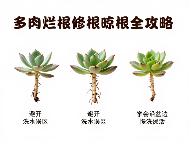 多肉烂根修根晾根全攻略，避开浇水误区，学会沿盆边慢浇保活