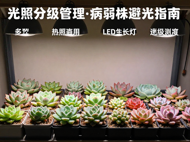 多肉光照分级管理，LED生长灯替代，病弱株避光指南