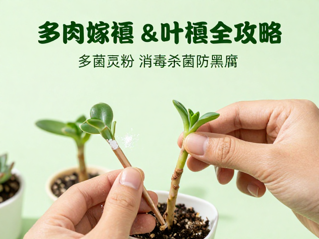 多肉嫁接与叶插全攻略，多菌灵粉末消毒杀菌防黑腐技巧
