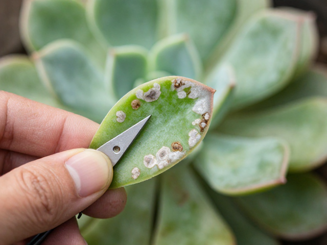 多肉叶面银白斑痕是虫害？剪除病叶，完整防治指南