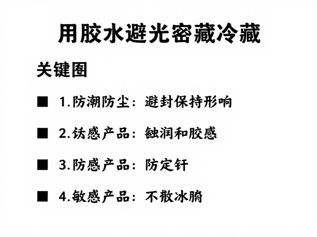 胶水避光密封冷藏储存，防潮防尘与敏感产品单独标记指南