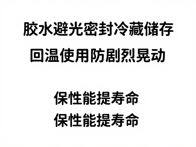 胶水避光密封冷藏储存，回温使用防剧烈晃动，保性能提寿命